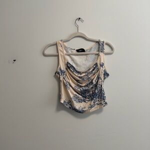Cider Beige and Blue Floral Crop Top